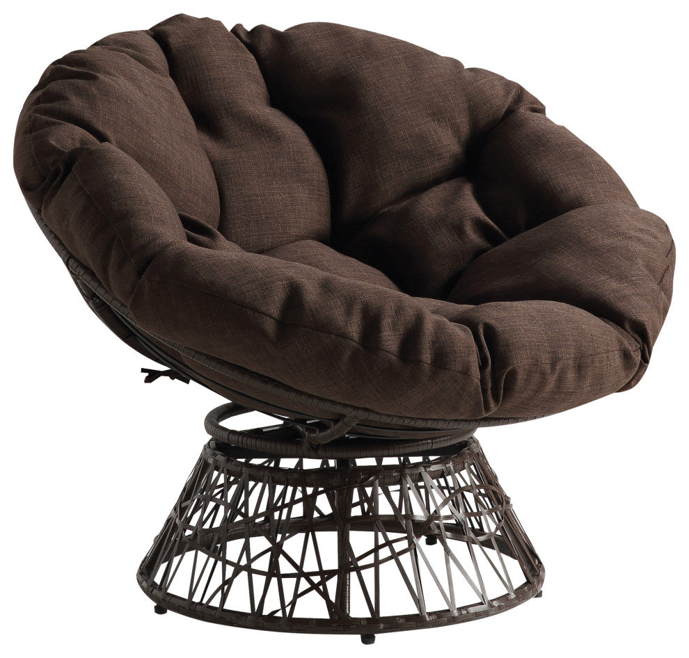 Papasan Chair With Brown Round Pillow Cushion and Brown Wicker Weave