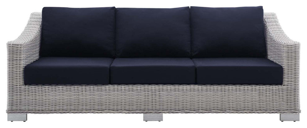 Lounge Sofa, Sunbrella, Rattan, Wicker, Gray Blue Navy, Modern, Outdoor
