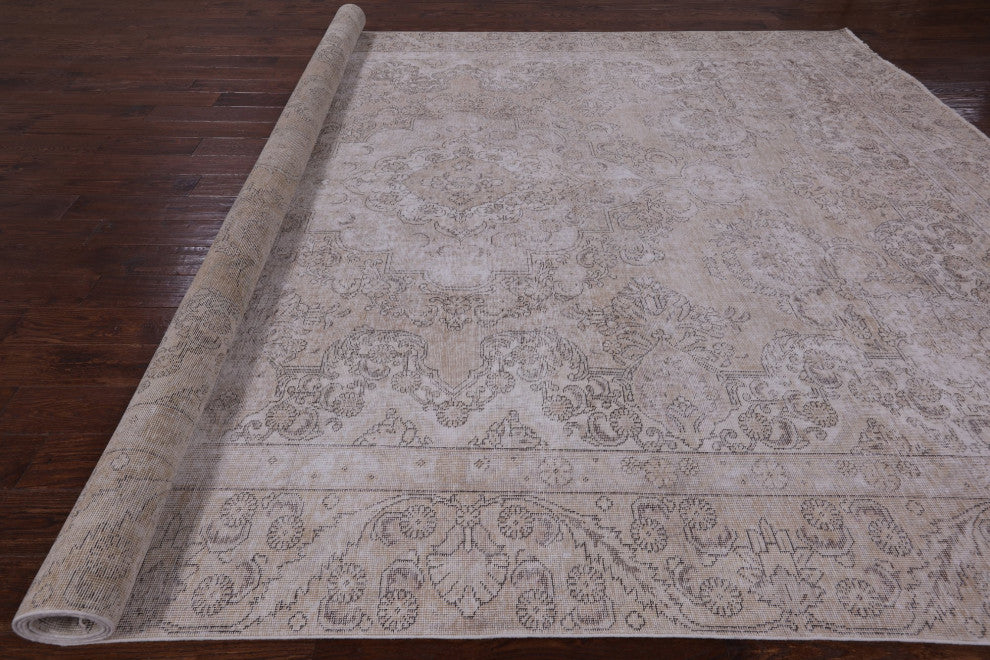 9' 1" X 11' 8" Handmade Persian Vintage White Wash Rug Q4633