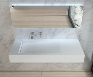 ADM Rectangular Wall Mounted Sink, White, 47", Glossy White, On-Right