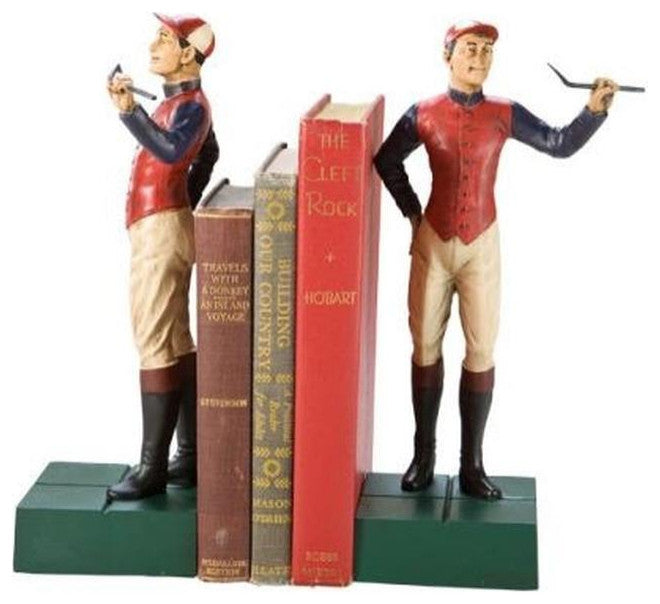 Hand-Cast Jockey Boy Bookends, Lodge Style, Resin