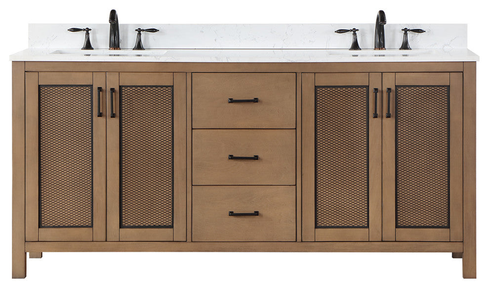 Hadiya Brown Pine Bathroom Vanity Set, 72", Without Mirror