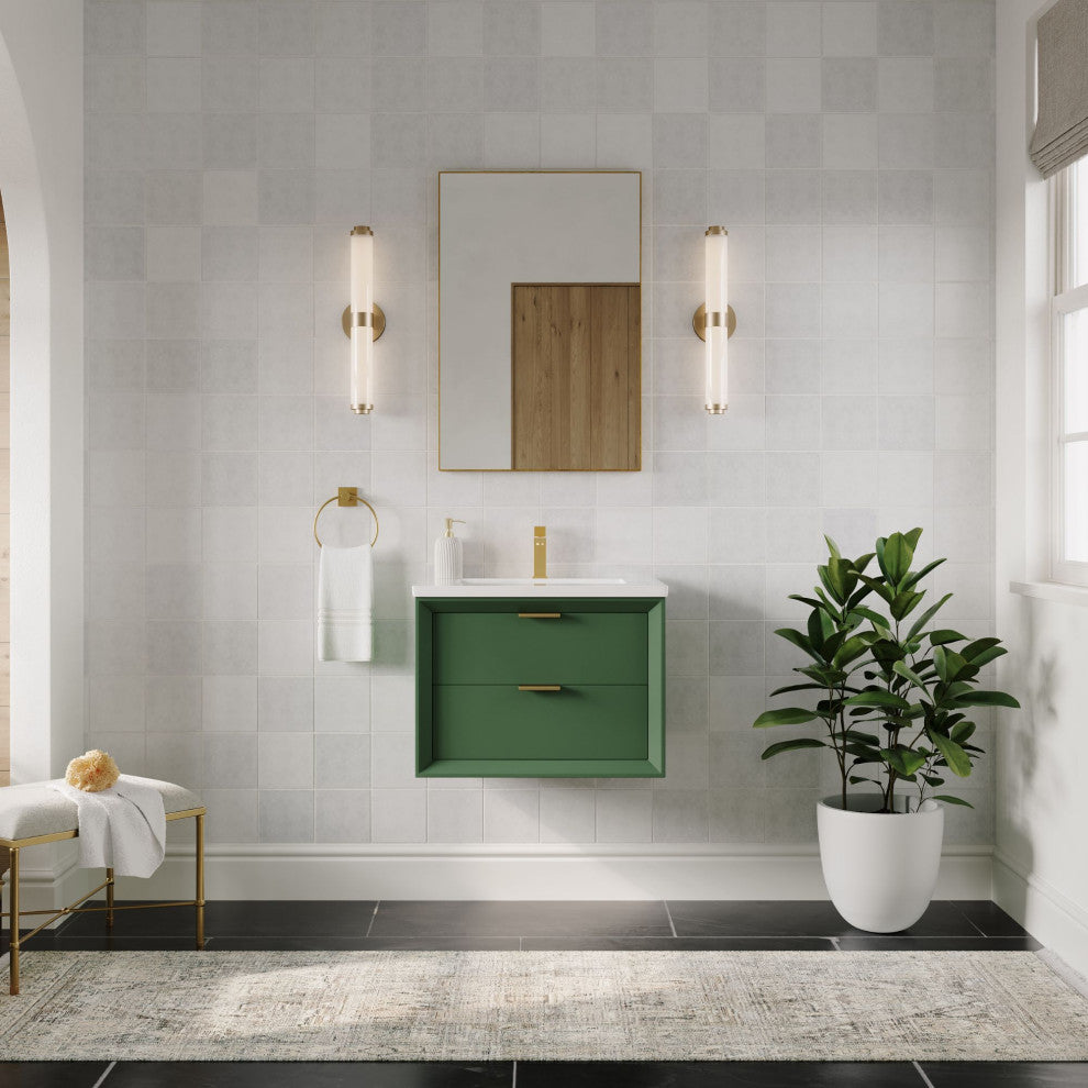 The Sala Bathroom Vanity, Green, 24", Single Sink, Wall Mount