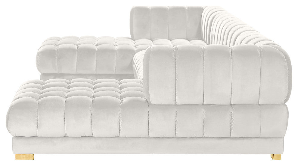 Gwen Biscuit Tufted Velvet Upholstered 3 Piece Sectional, Cream