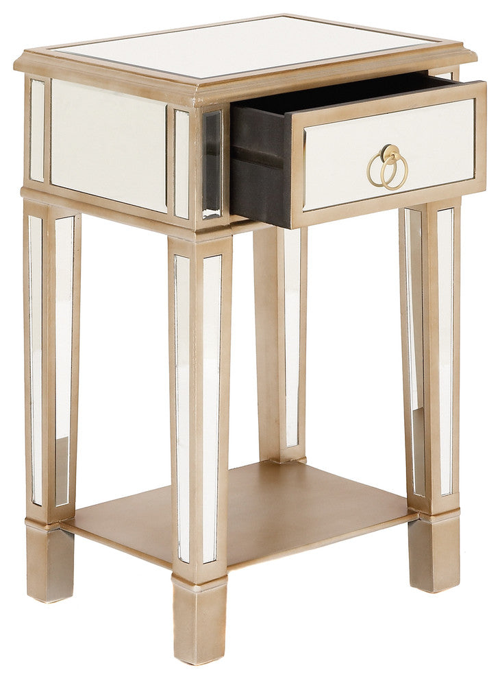 Urban Designs Christie Wooden Mirror Side Table Nightstand with Drawer