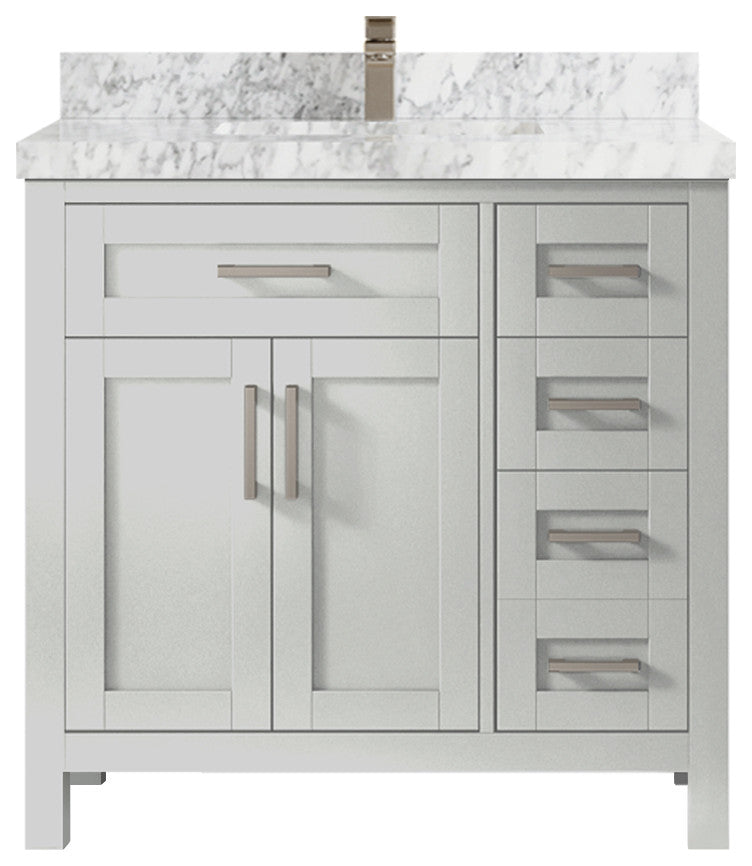 Cambridge 36 Center Sink Bath Vanity in Coventry Gray 2" Carrara Marble