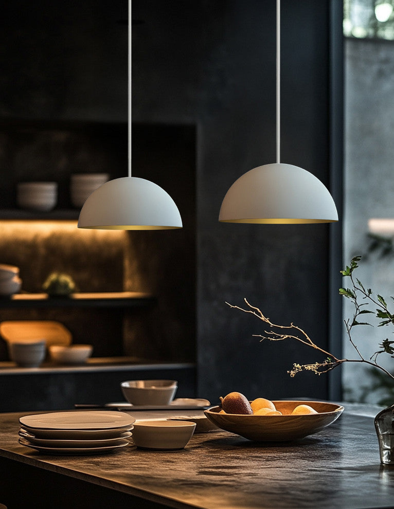 Elias Dome Pendant Matte White/Champagne Gold, 1-Light 9"Lx9"Wx5.5"H