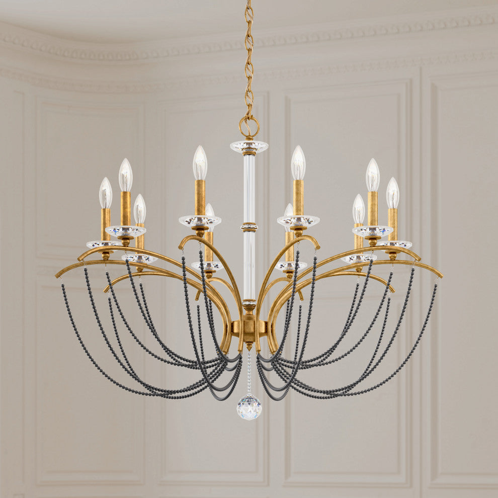 Priscilla 36x28" 10 Light Chandelier, Heirloom Gold, In Dark Gray Pearl
