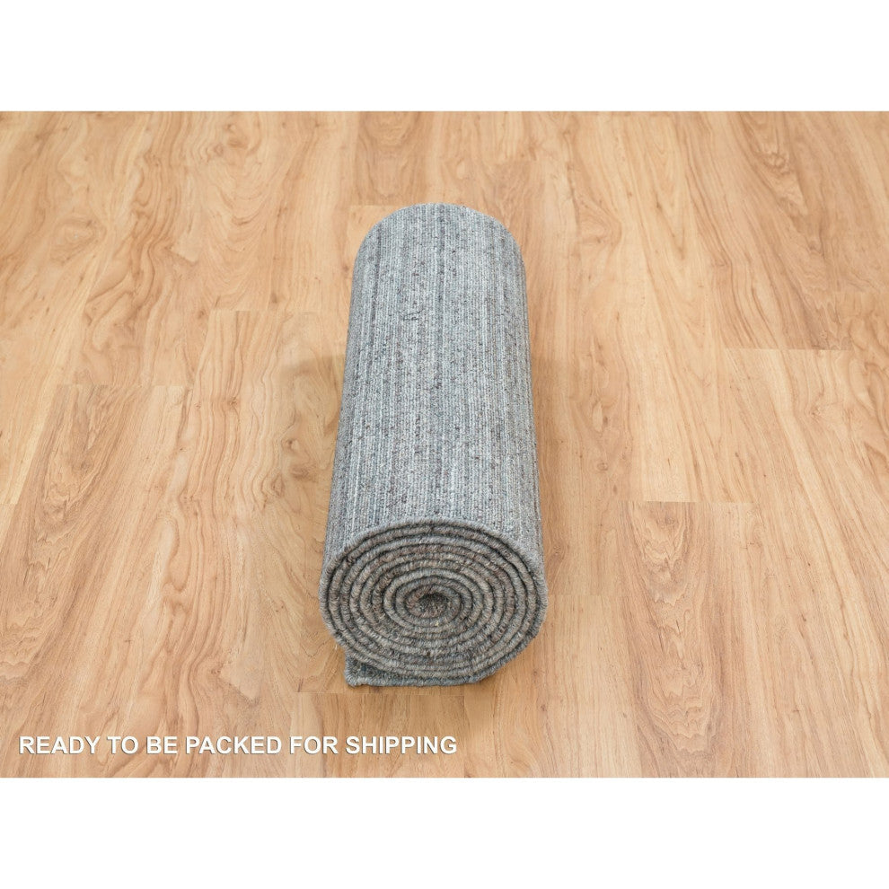 Coin Gray Wool Hand Loomed Modern Striae Design Runner Oriental Rug 2'7"x14'