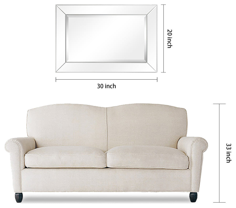 Antique Beveled Rectangle Wall Mirror, 1" Beveled Center, Wood Frame, 30"x20"