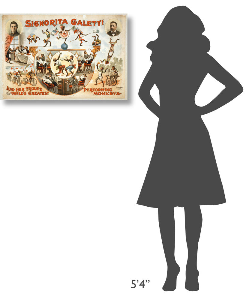 "Signorita Galetti Performing Monkeys" Canvas Giclee, 30"x20"
