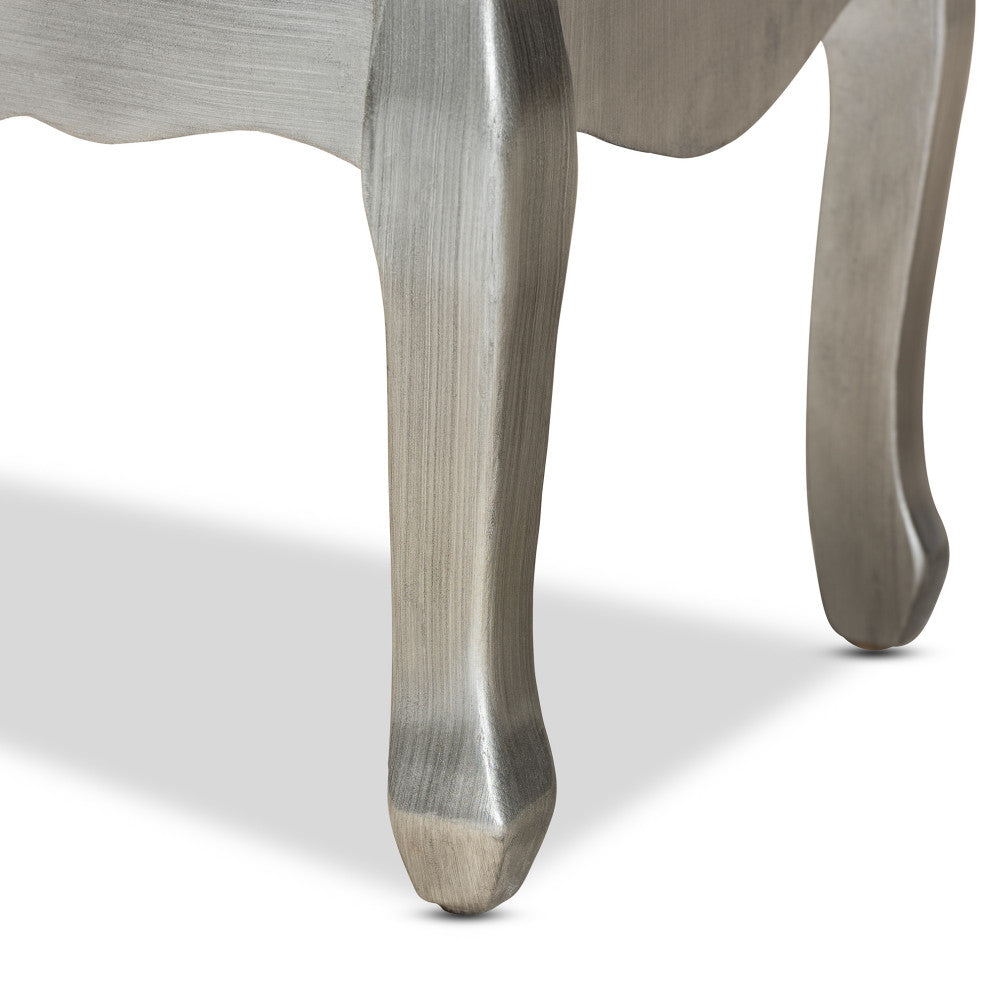 Leonie Modern Brushed Silver Finish Wood and Mirrored Glass 2-Drawer Nightstand