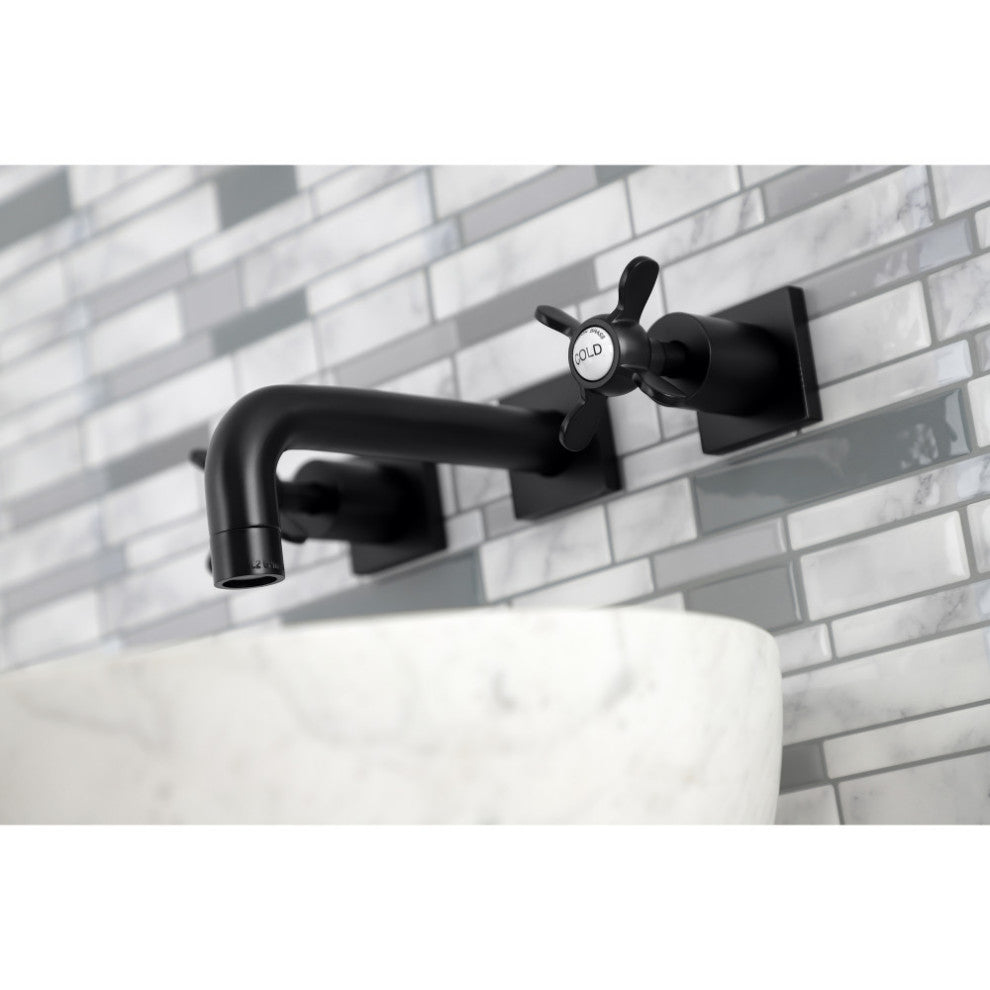 Kingston Brass KS6120BEX Two-Handle Wall Mount Bathroom Faucet, Matte Black