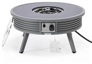 Leisuremod Walbrooke Patio Round Fire Pit Table With Aluminum Slats Frame, Gray