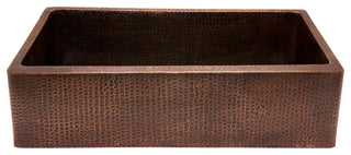 35" Hammered Copper Kitchen Apron Single Basin Sink