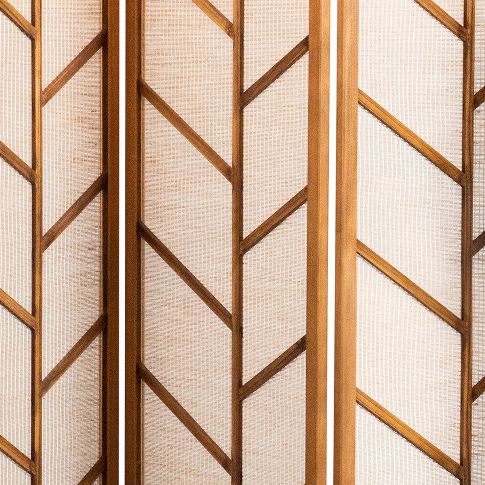 Benzara BM242728 3 Panel Screen, Jute Linen Fabric and Wooden Frame, Brown/Beige