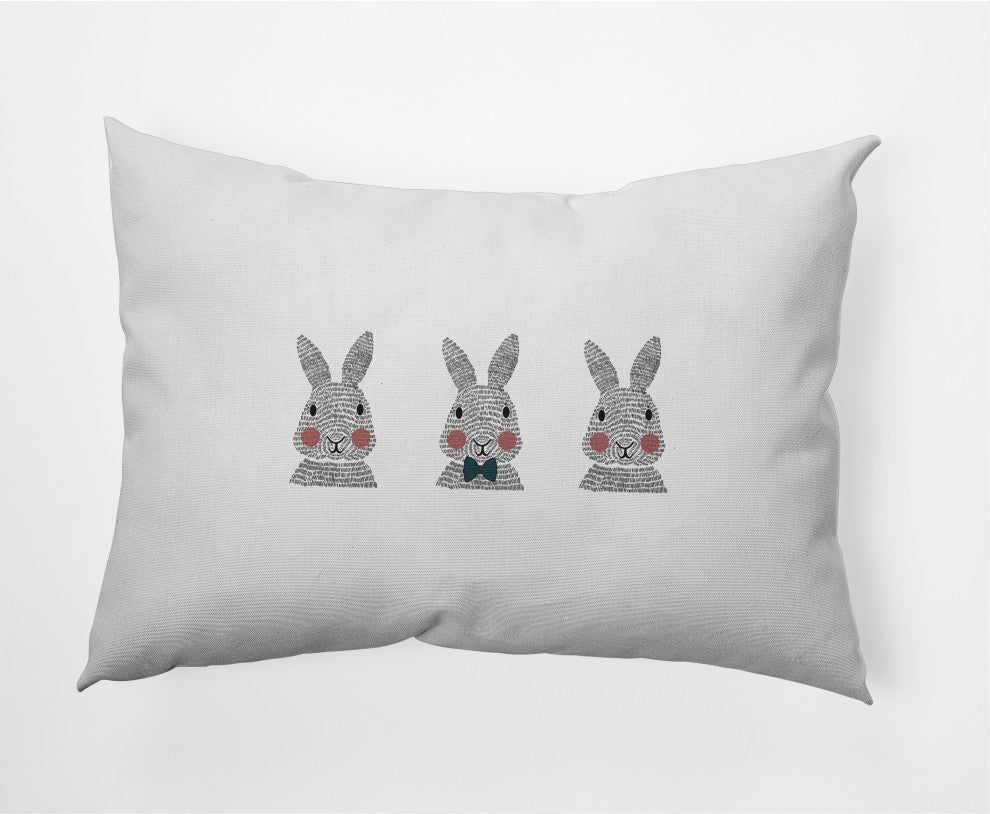 Bunny Triplets Easter Decorative Lumbar Pillow, Ocean Abyss Green, 14x20"