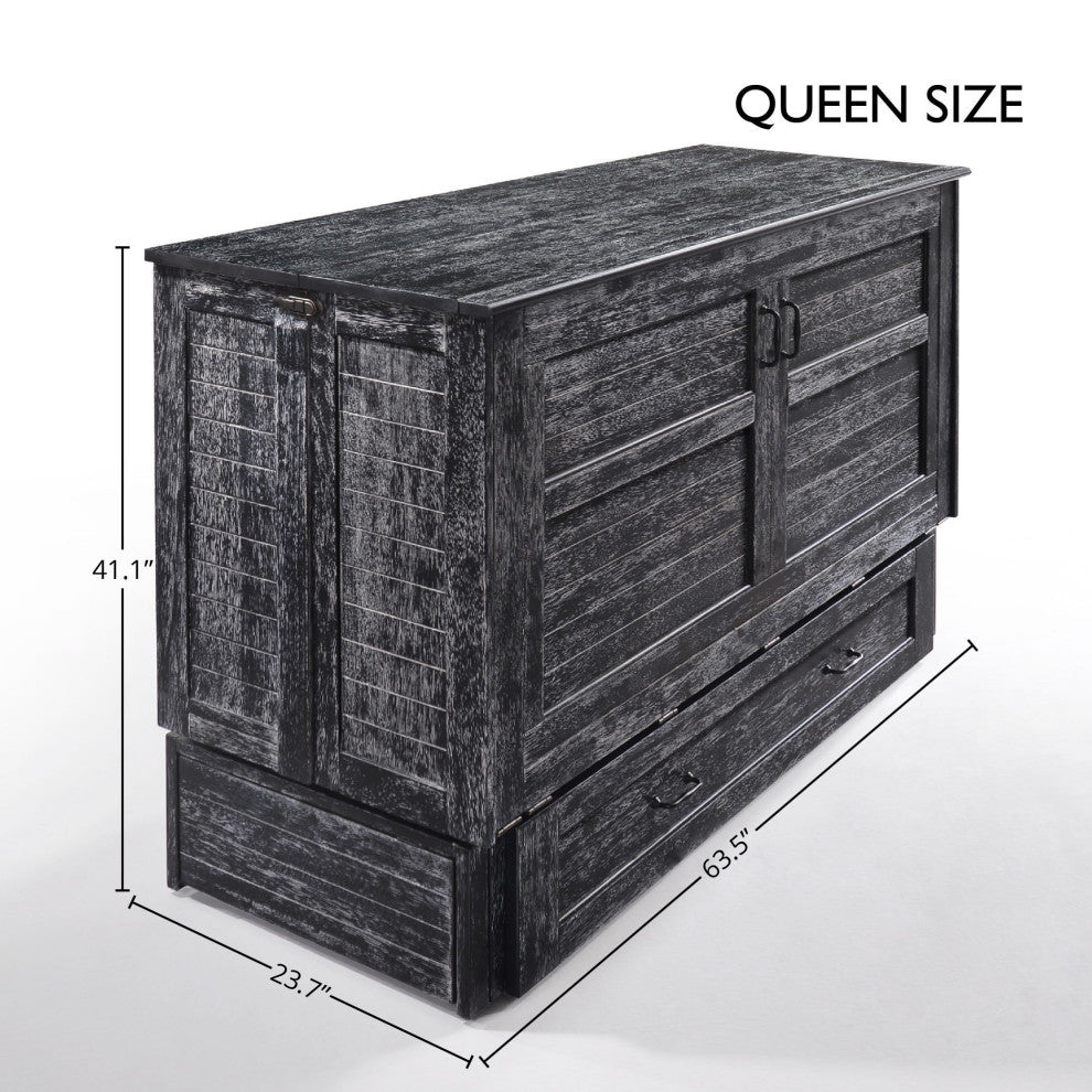 Poppy Cabinet Murphy Bed with Gel Memory Foam Mattress and USB Ports, Blizzard