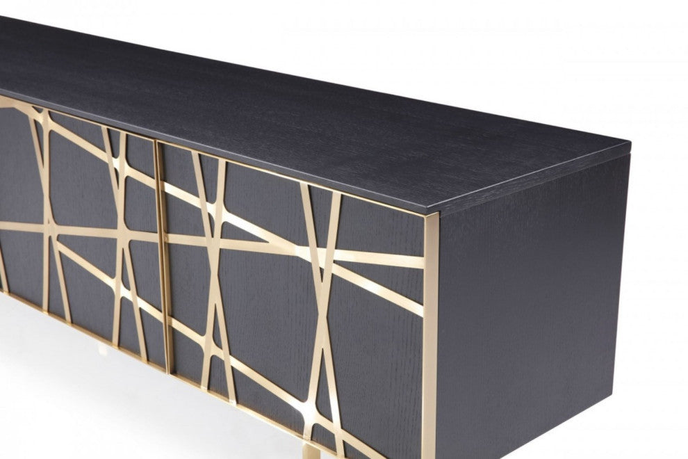 Modrest Kilson Modern Black Oak and Champagne Gold TV Stand