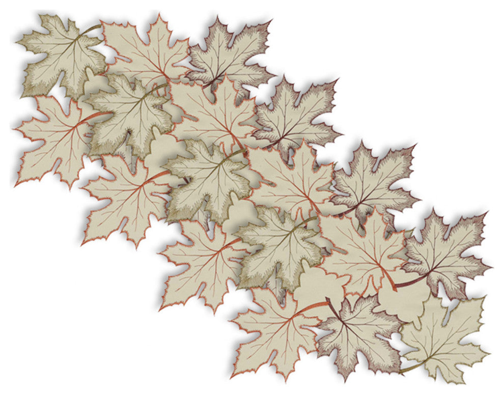 Placemat Embroidered Leaves, Set Of 4