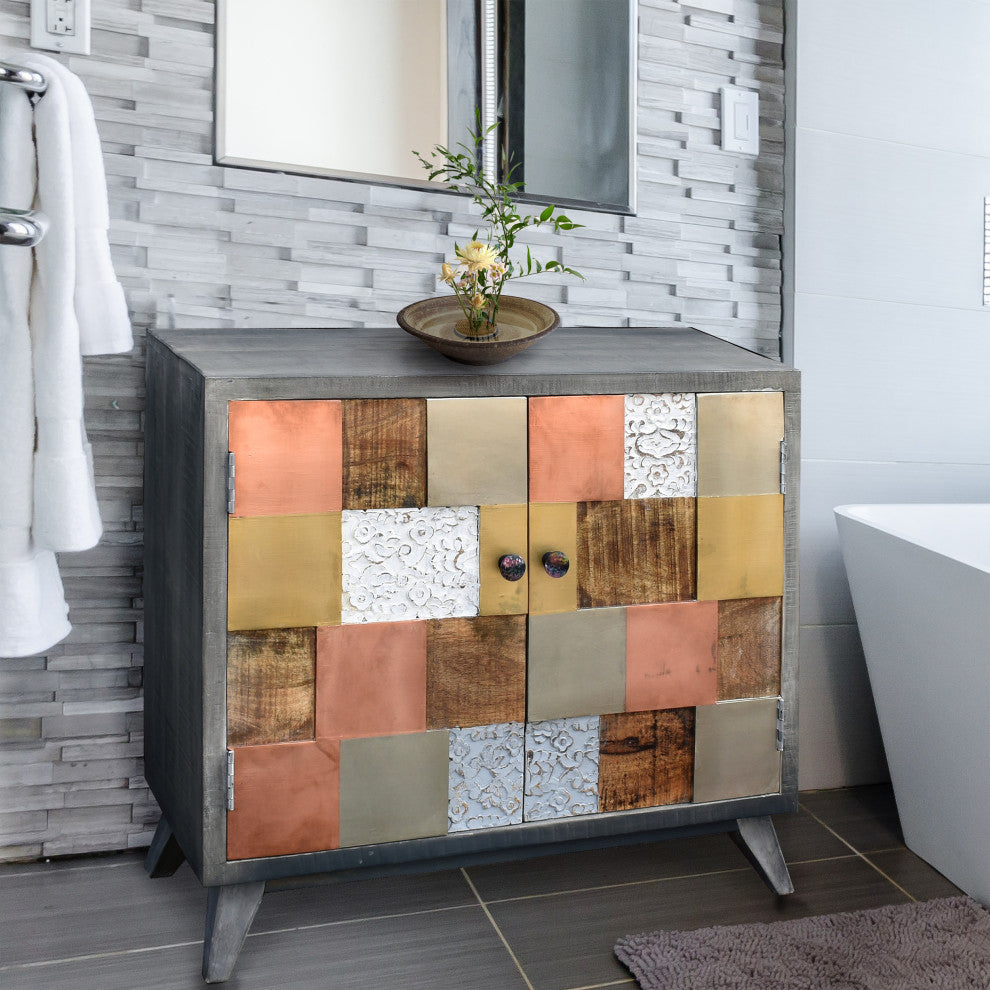 Juun Recycled Mango Wood Small Bathroom Linen Cabinet, 2 Doors