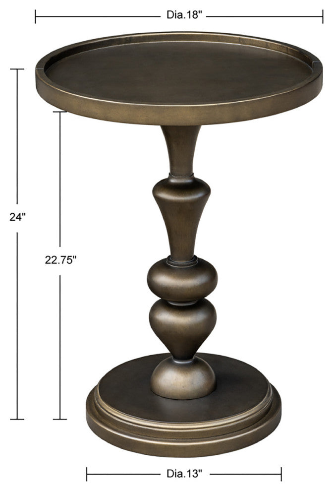 Del Mar Bronze Pedestal Round Accent Table for Small Space