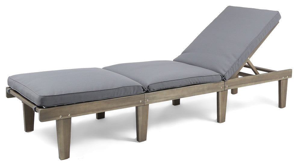 GDF Studio Alisa Outdoor Acacia Wood Chaise Lounge With Cushion, Gray, Single