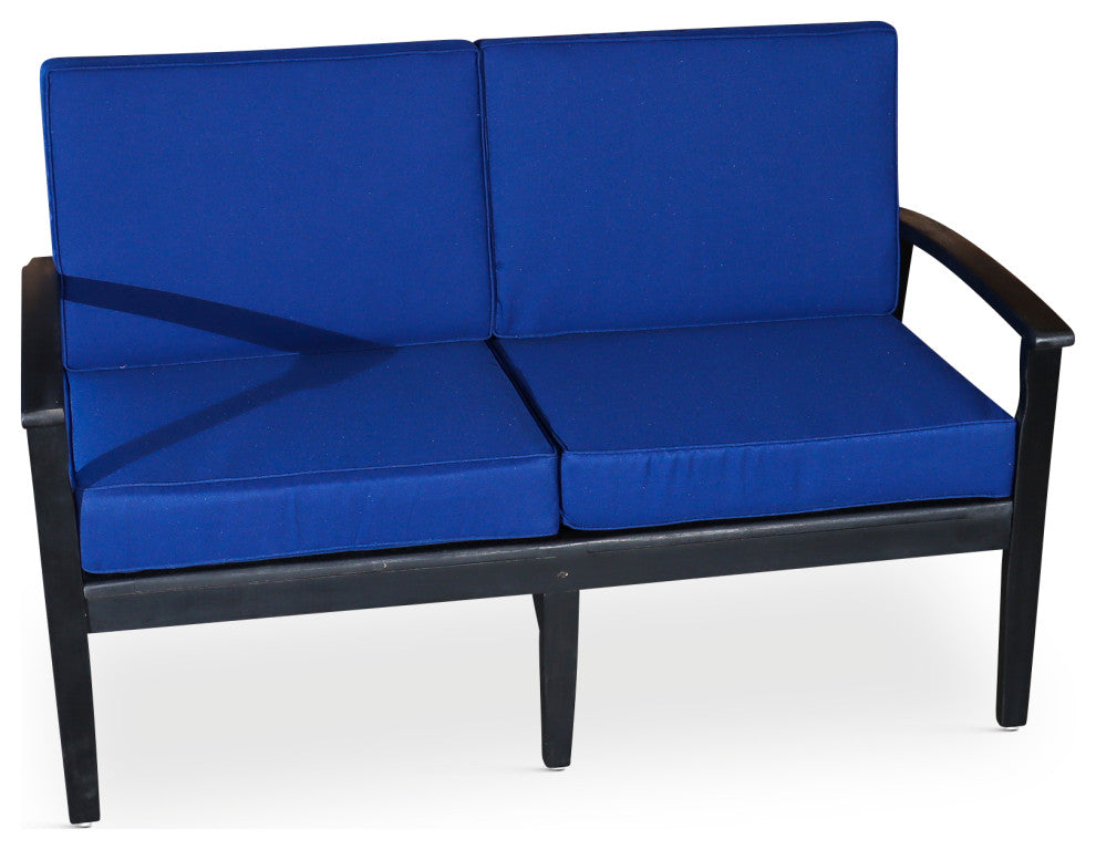 DTY Outdoor Living Longs Peak Eucalyptus Loveseat w/ Cushion, Espresso, Navy