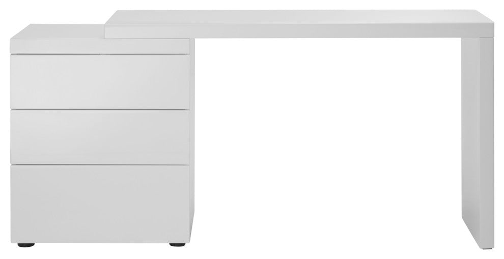Casabianca Home Nest Extendable Office Desk, High Gloss White Lacquer