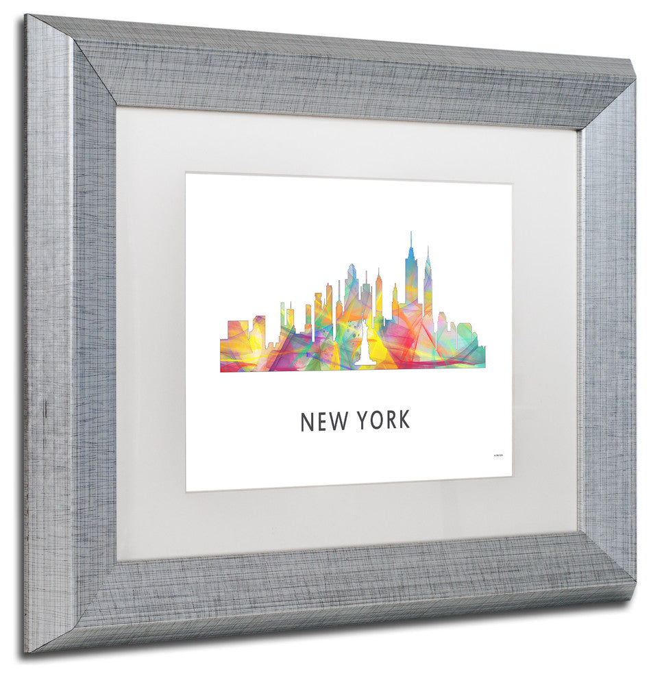 'New York New York Skyline Wb 1' Framed Art, Silver Frame, White Matte, 14x11