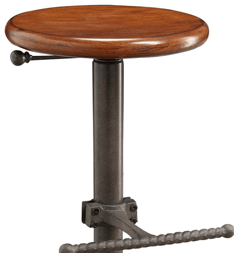 30" Chestnut And Gray Swivel Backless Adjustable Height Bar Chair With Footrest