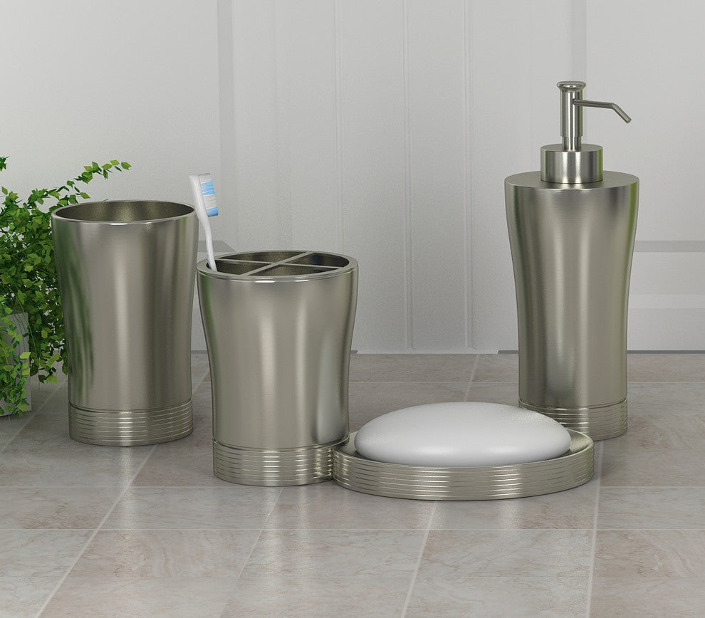 nu steel Special Matte Soap Dish Tumbler and Lotion Pump, 4-Piece Set