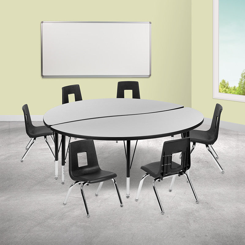 60" Circle Wave Activity Table Set with 14" Student Stack Chairs, Grey