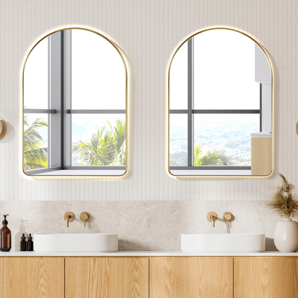 Starlit Domed Bathroom/Vanity LED Wall Mirror, Brushed Gold, 24"