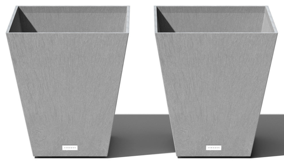 Nobleton Square Planter, Grey, 18 Inch, 2 Pack