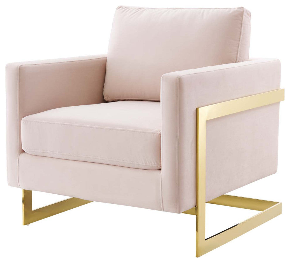 Accent Chair, Velvet, Metal, Gold Pink, Modern, Living Lounge Hotel Hospitality