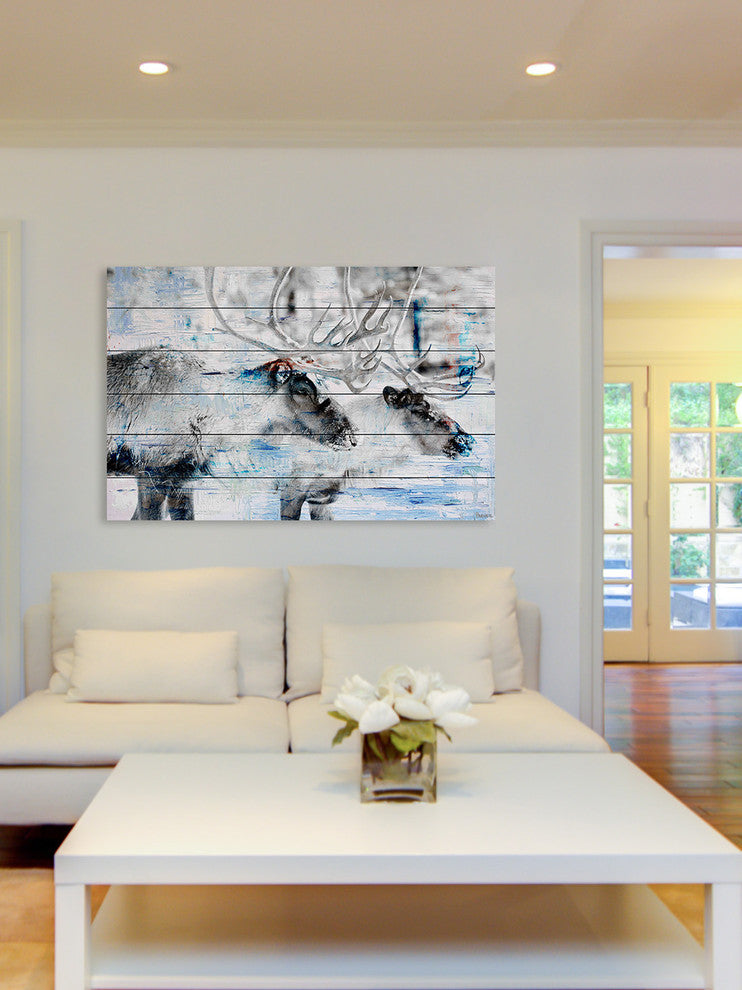 "Reindeer Pair" Painting Print on White Wood, 45"x30"