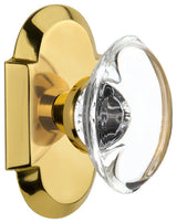 Single Cottage Plate With Oval Clear Crystal Knob, Polished Brass