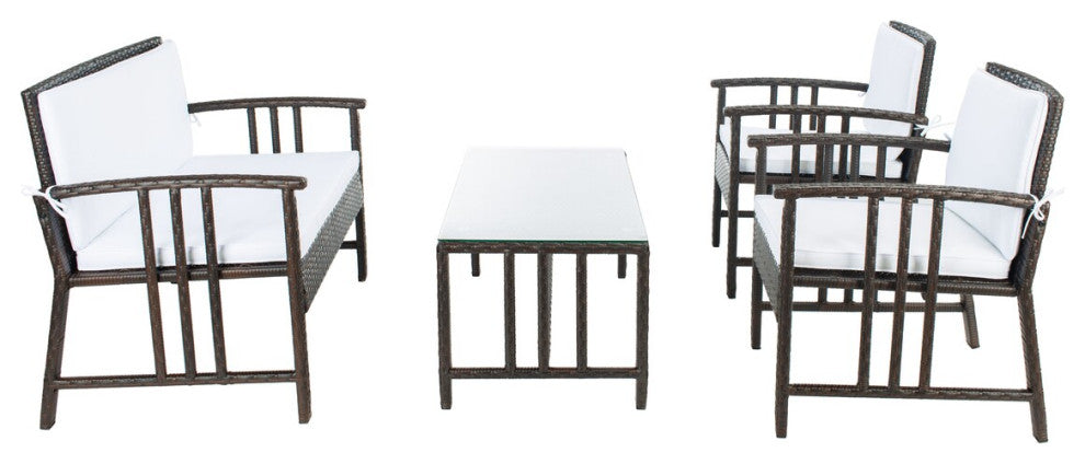 Safavieh Outdoor Reslor 4 Piece Living Set Brown/White Cushion