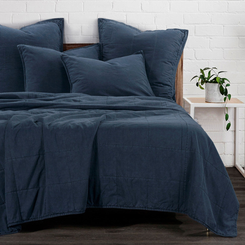 Stonewashed Cotton Canvas Coverlet Set, 3 Piece, Denim, King