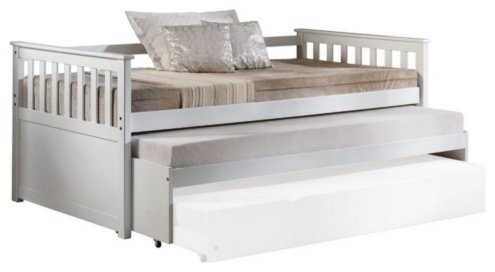 Benzara BM261735 Twin Pull Out and Daybed With Slatted Side Panels, White