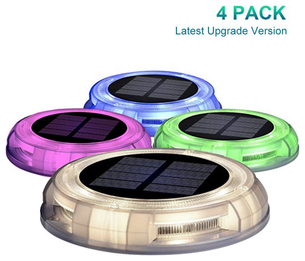 Solar Powered 4-Light Deco Clear LED In-Ground Light, Full Color
