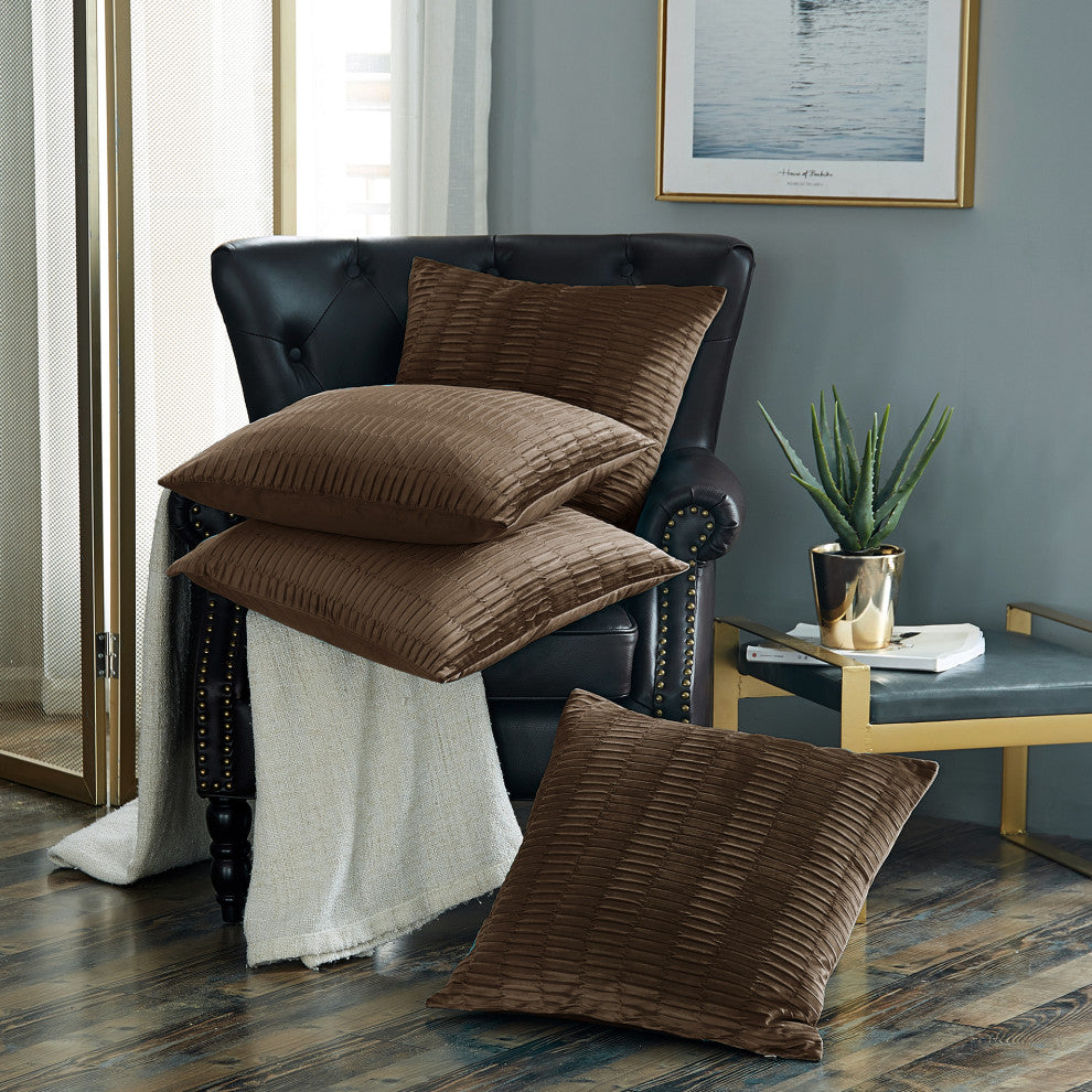Pleated Velvet Pillow Cover 4 Piece Set, Carafe, 20" X 20"