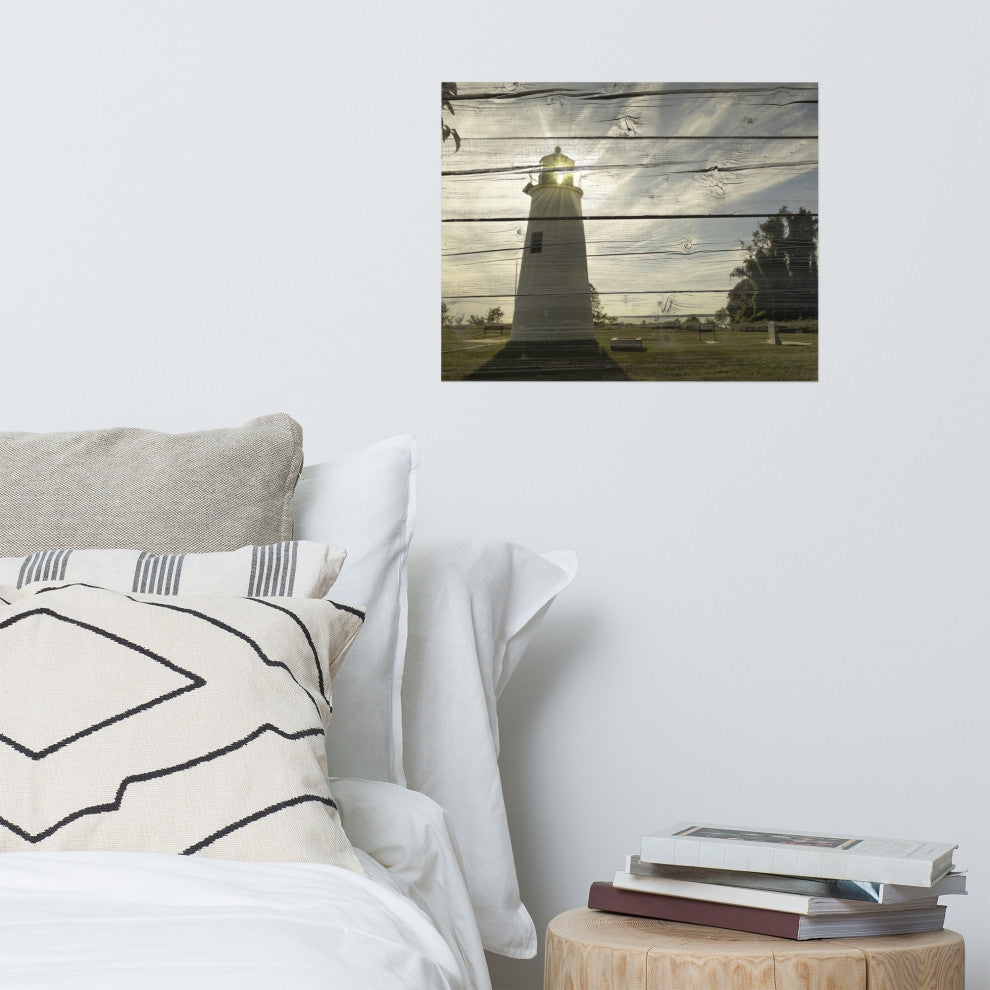 Faux Rustic Reclaimed Wood Turkey Point Lighthouse Unframed Wall Art Prints, 16" X 20"