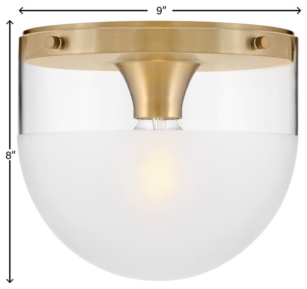 Hinkley 9" Beck Flush Mount Ceiling Light - Lacquered Brass + Etch-Dipped Glass