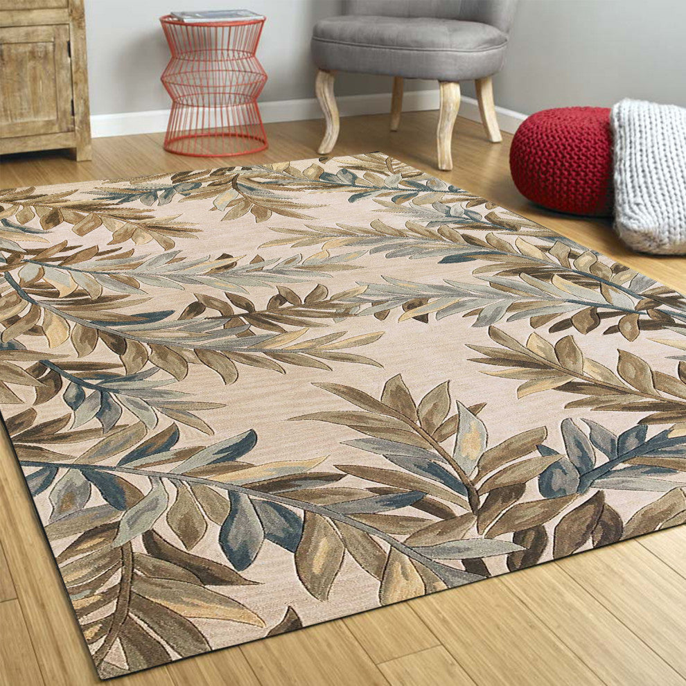HomeRoots 5'x8' Ivory Hand Tufted Tropical Fronds Indoor Area Rug