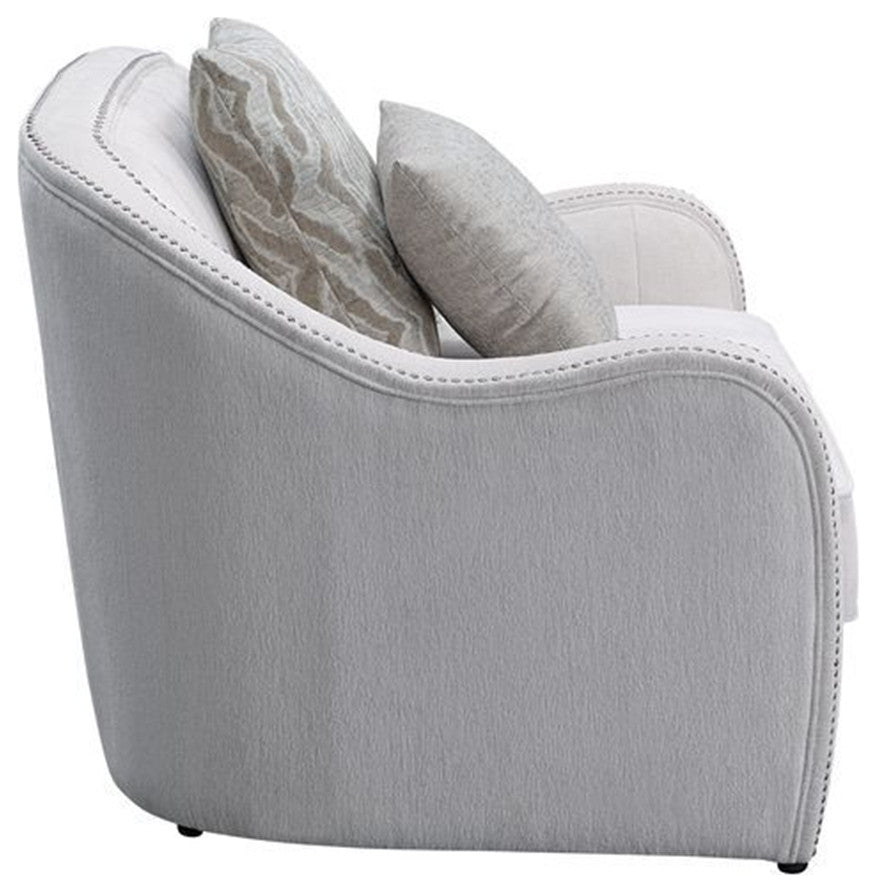 Benzara BM262216 Loveseat With Rounded Back and Nailhead Trim, Off White