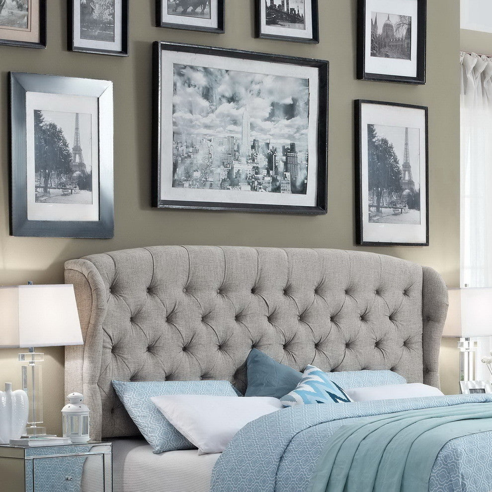 Felisa Upholstered Wingback Headboard, Gray, Full