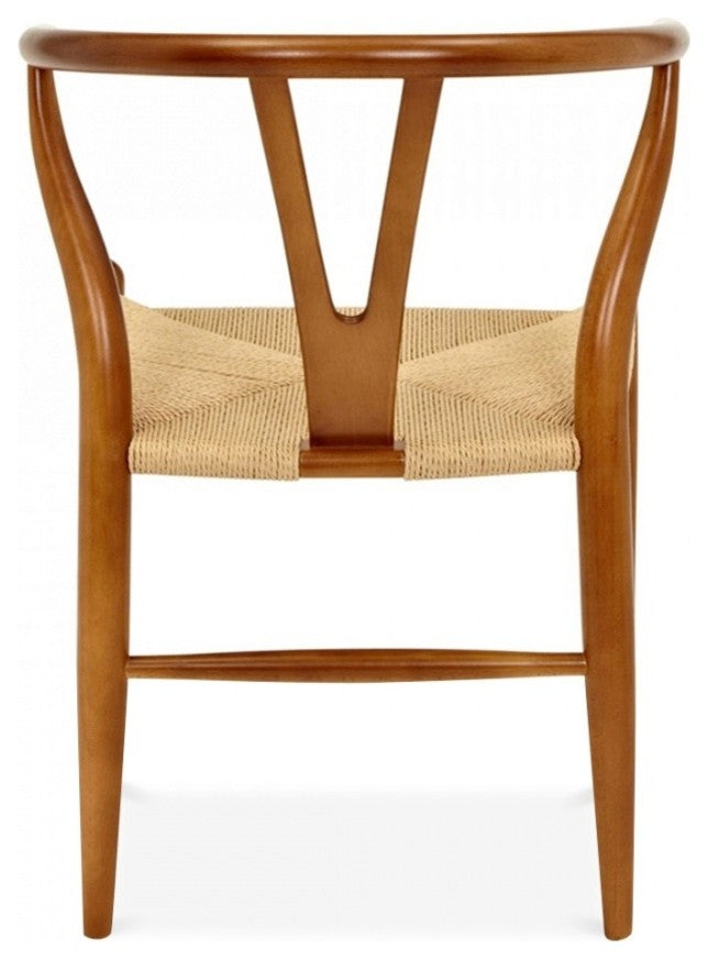 Y Wood Dining Chair, Medium Brown Frame With Natural Seat