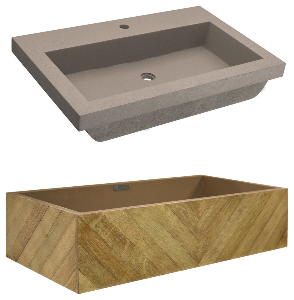 36" Chardonnay Floating Vanity with NativeStone Trough in Earth